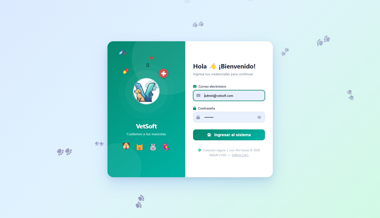 Pantallazo del sistema VetSoft 1